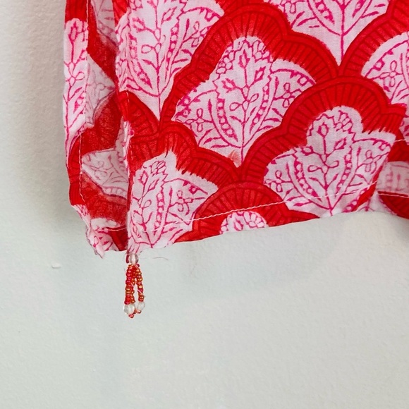 Roller Rabbit Jemina Kurta red and pink print 3/4 length sleeve tunic top. Small - Picture 3 of 7